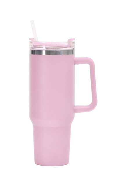 Nerezový termohrnek Max o objemu 1,2 litru s uchem v baby pink barvě