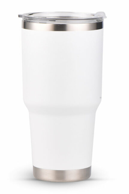 Nerezový termo pohár HARMONY o objemu 900 ml s rukojetí v bílé barvě