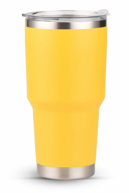 Nerezový termo pohár HARMONY o objemu 900 ml s rukojetí v žluté barvě