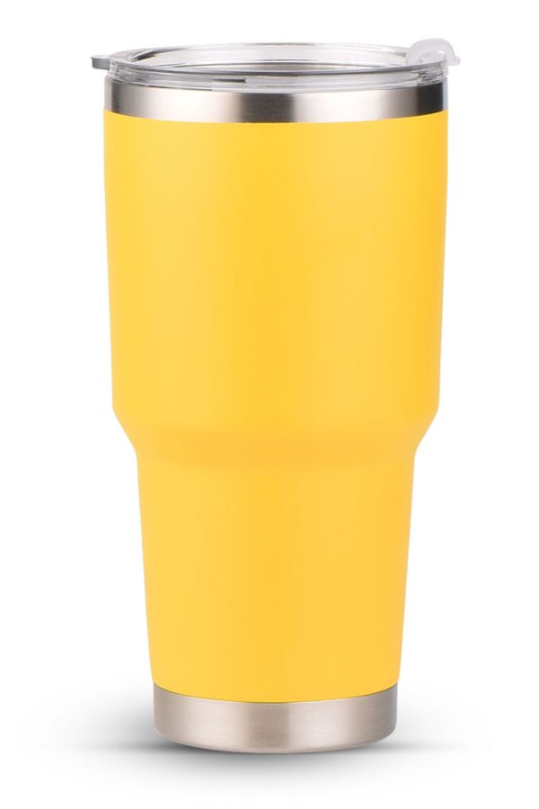 Nerezový termo pohár HARMONY o objemu 900 ml s rukojetí v žluté barvě