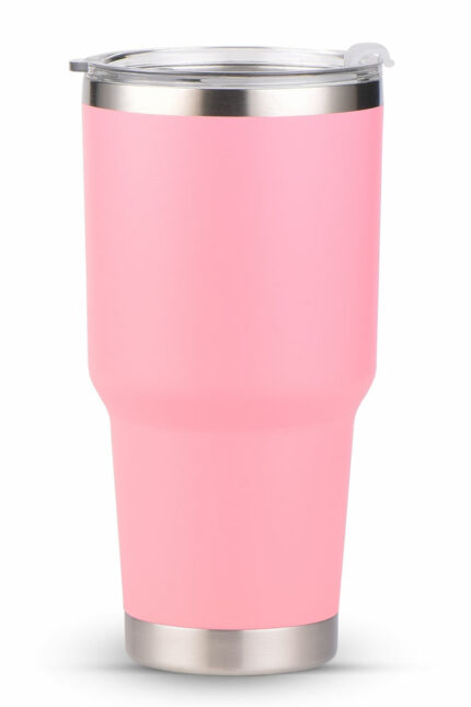 Nerezový termo pohár HARMONY o objemu 900 ml s rukojetí v růžové barvě