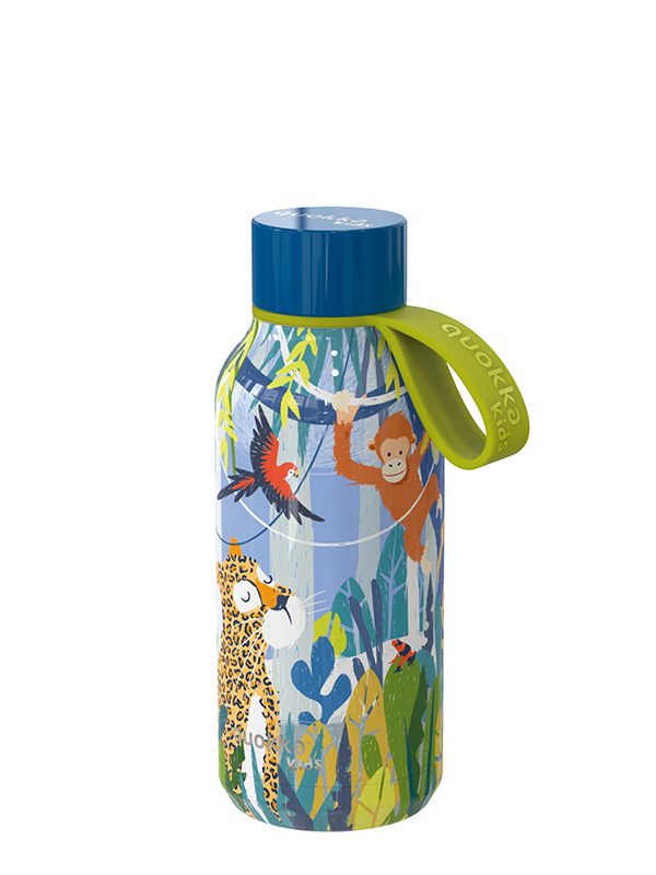 Quokka Solid Kids s popruhem - termoláhev z nerezové oceli o objemu 330 ml s popruhem (Jungle)