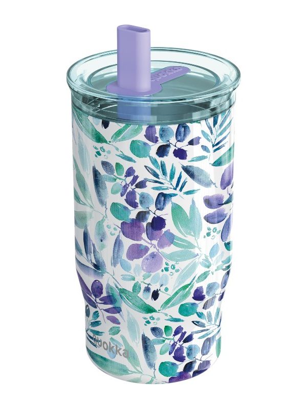 Quokka Mist - termohrnek z nerezové oceli s brčkem o objemu 720 ml (fialové květy)