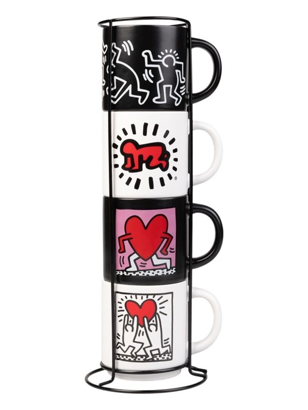 Keith Haring - Sada 4 keramických hrnků se stojánkem 300 ml