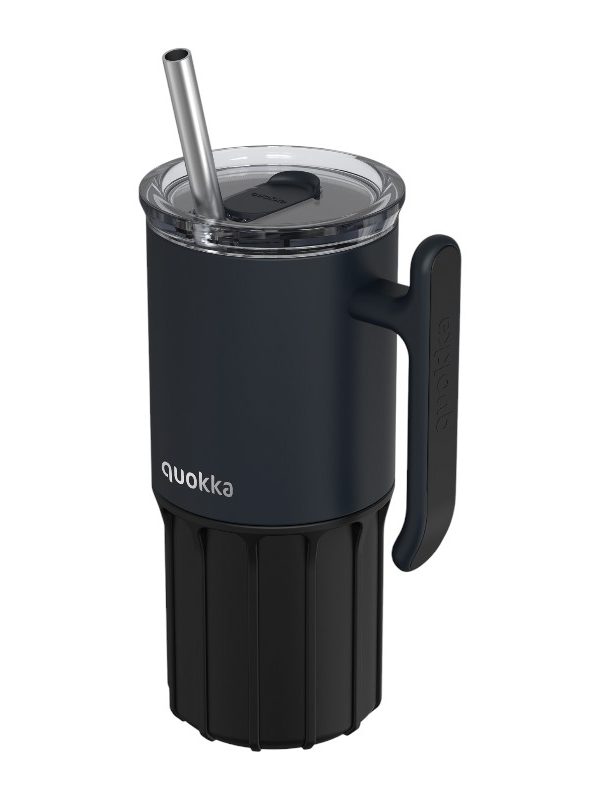 Quokka Umi - Termohrnek z nerezové oceli 720ml s brčkem a silikonovým spodkem (černý)