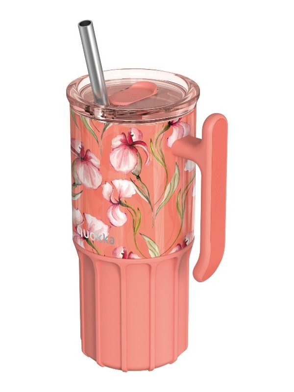 Quokka Umi - Termohrnek z nerezové oceli s brčkem a silikonovým podtáckem o objemu 720 ml (květin...