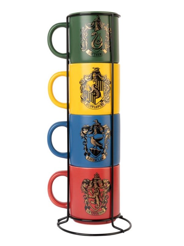 Harry Potter - Sada 4 keramických hrnků se stojánkem 300 ml Bradavické koleje