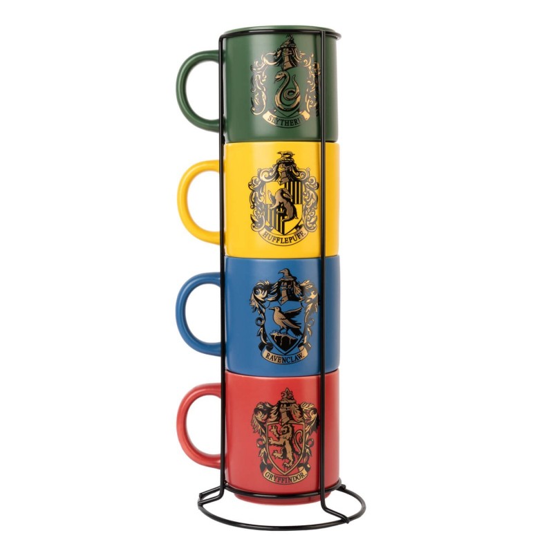 Harry Potter - Sada 4 keramických hrnků se stojánkem 300 ml Bradavické koleje