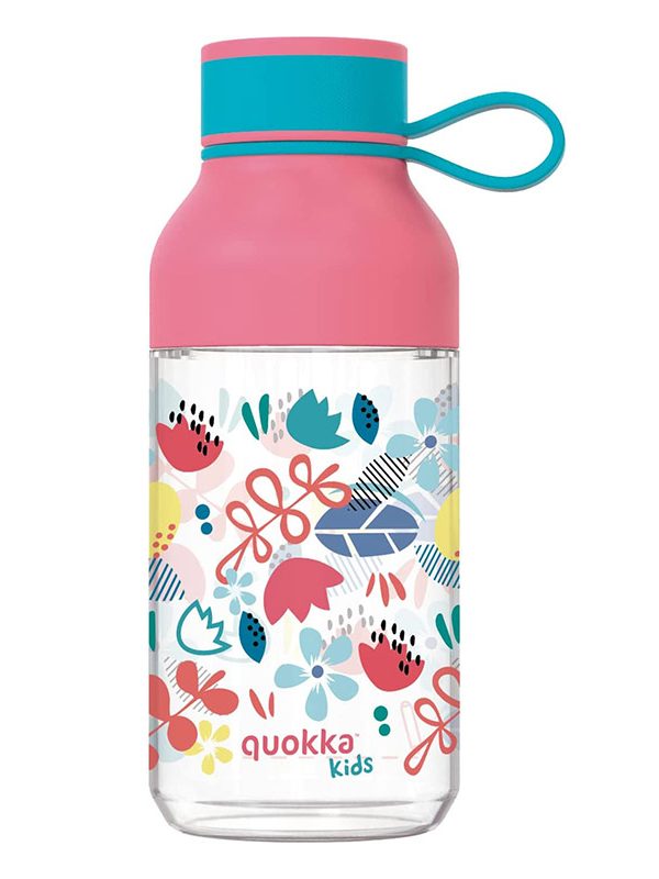 Quokka Ice Kids s popruhem - láhev na vodu ecozen 430 ml s popruhem (květiny)