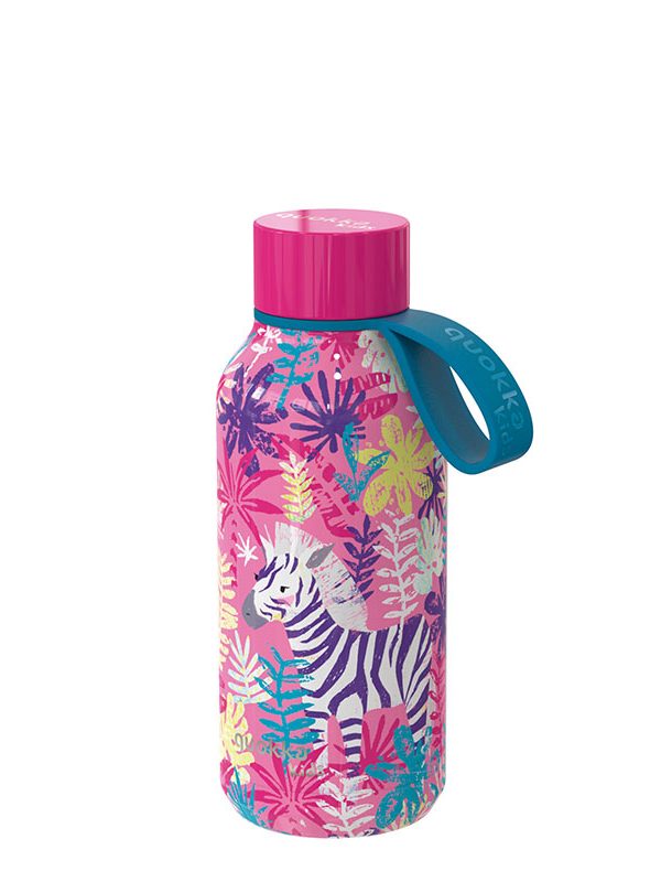 Quokka Solid Kids s popruhem - Termoláhev z nerezové oceli 330 ml s popruhem (Zebras)