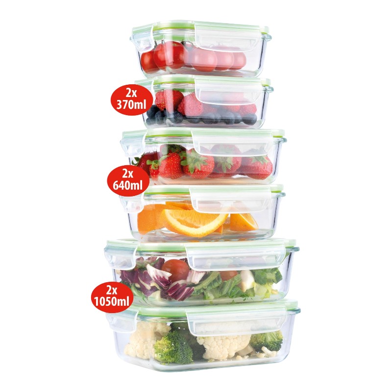 Alpina - Sada 6 skleněných nádob na potraviny s víkem, obědový box 370 ml / 640 ml / 1050 ml - Image 5