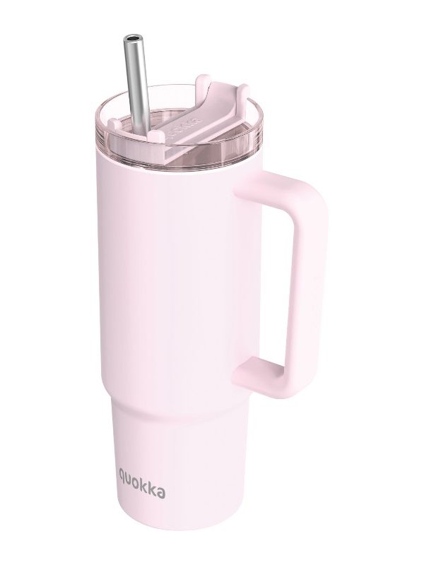 Quokka Stream - Termohrnek z nerezové oceli 950ml s brčkem (světle růžový)