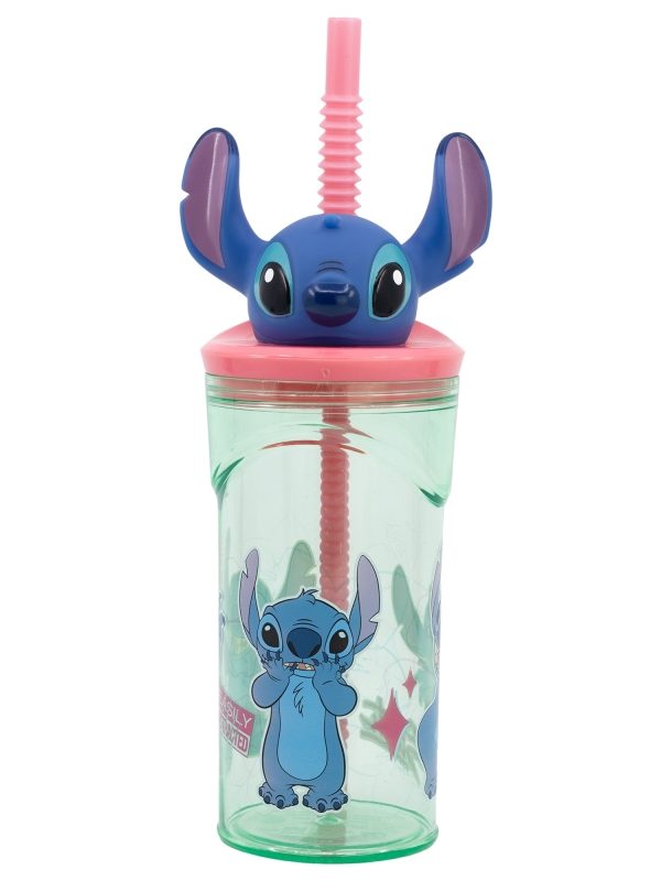 Disney Stitch - Hrnek s brčkem a 3D figurkou z kolekce Květiny 360 ml