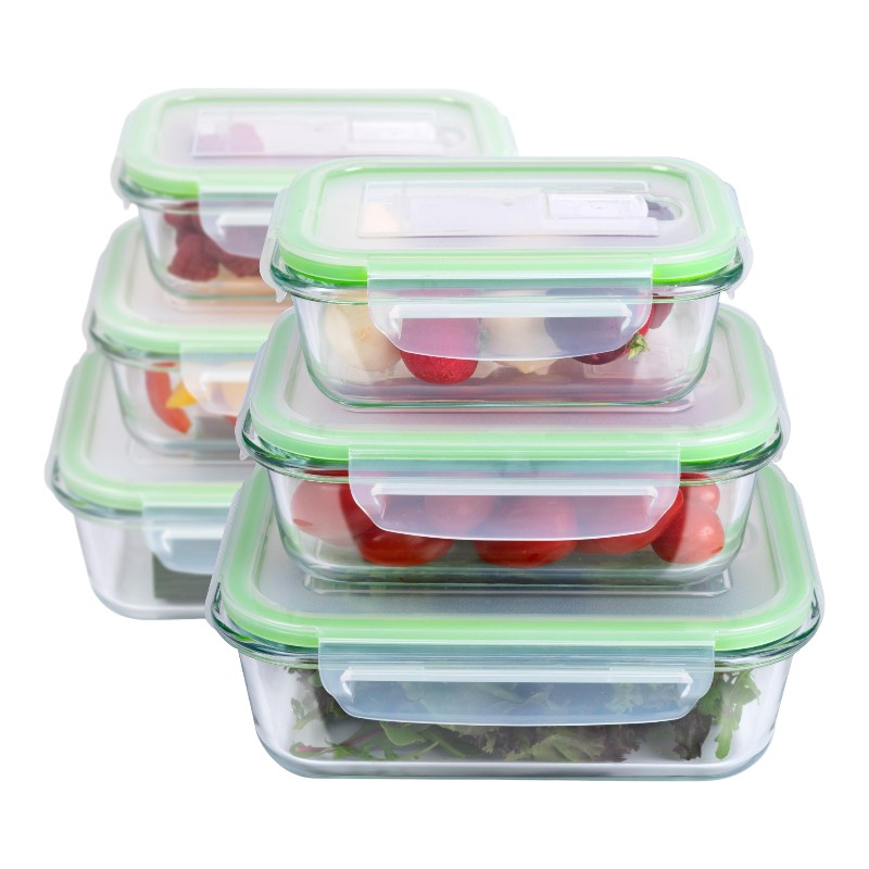 Alpina - Sada 6 skleněných nádob na potraviny s víkem, obědový box 370 ml / 640 ml / 1050 ml